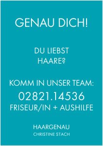 Jobs Friseur/in + Aushilfe gesucht, Haargenau, Christine Stach, Hafenstr. 2, 47533 Kleve, 02821-14536